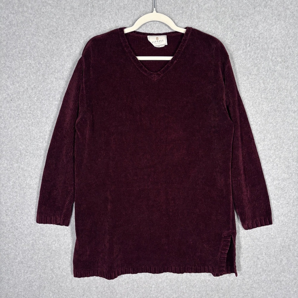 Vintage Express Tricot Burgundy Chenille Sweater Tunic Medium SOFT Cozy‎ Comfy